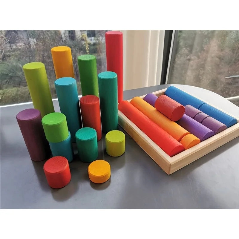 Large Wooden Rainbow Building Rollers