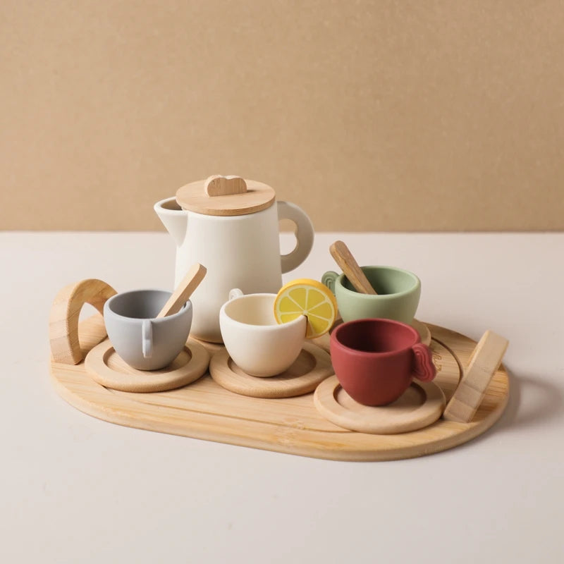 Wooden Toy Teapot and Teacups