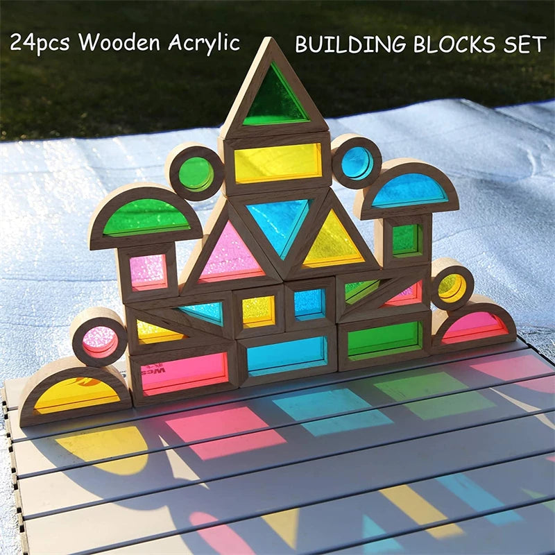 Rainbow Acrylic Lucent Cubes, Wooden Blocks & Gems