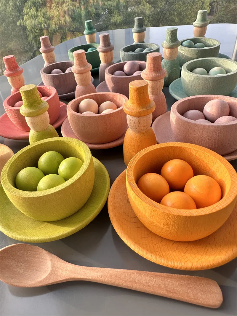 Wooden Rainbow Sorting Bowls