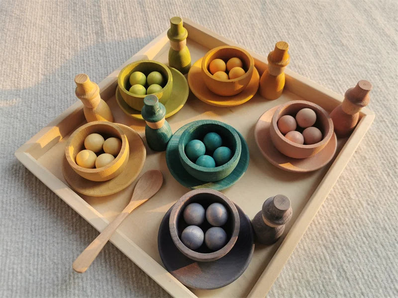 Wooden Rainbow Sorting Bowls