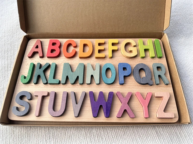 Montessori Wooden Rainbow Alphabet & Number Puzzle