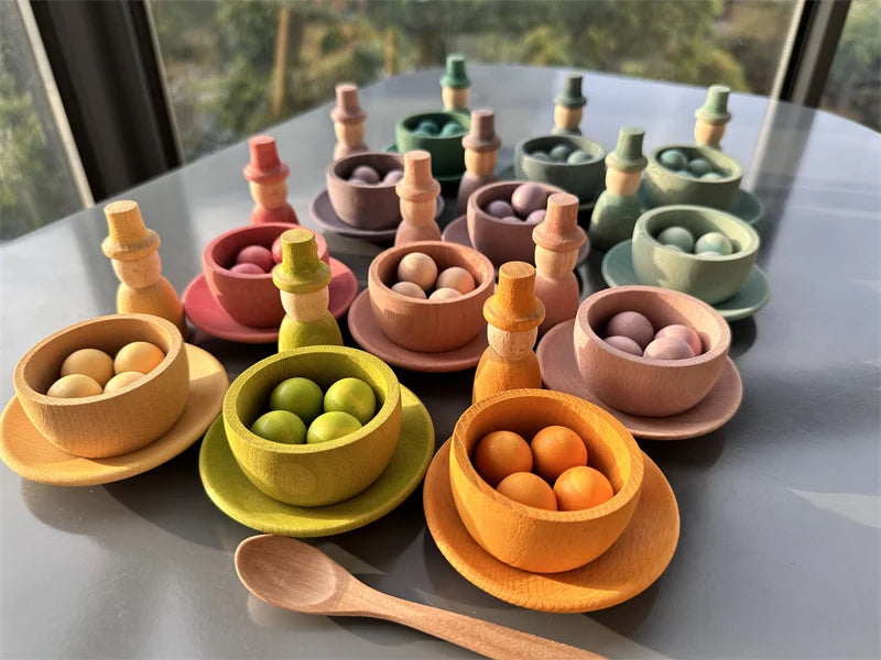 Wooden Rainbow Sorting Bowls