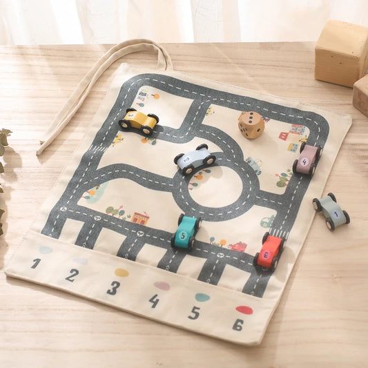 Travel Road Map Game with Wooden Cars & Dice