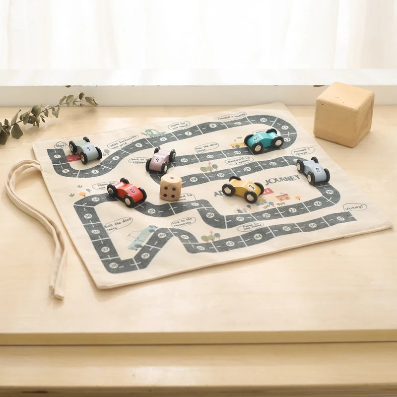 Travel Road Map Game with Wooden Cars & Dice