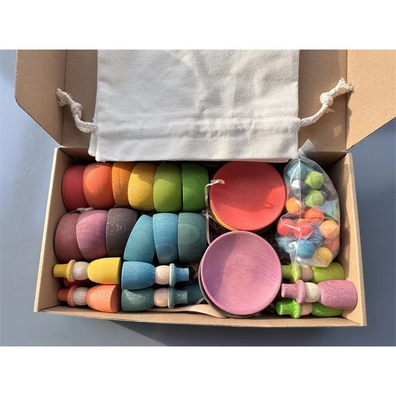 Wooden Rainbow Sorting Bowls