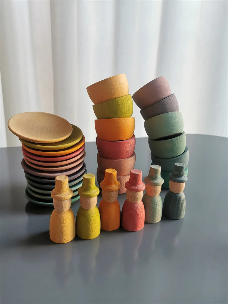 Wooden Rainbow Sorting Bowls