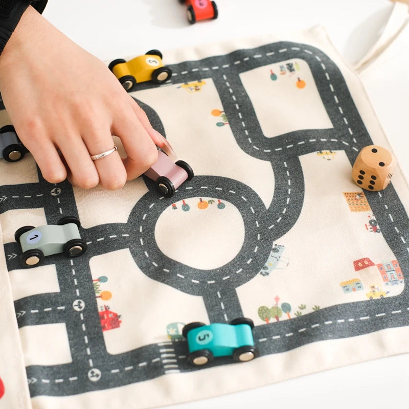 Travel Road Map Game with Wooden Cars & Dice