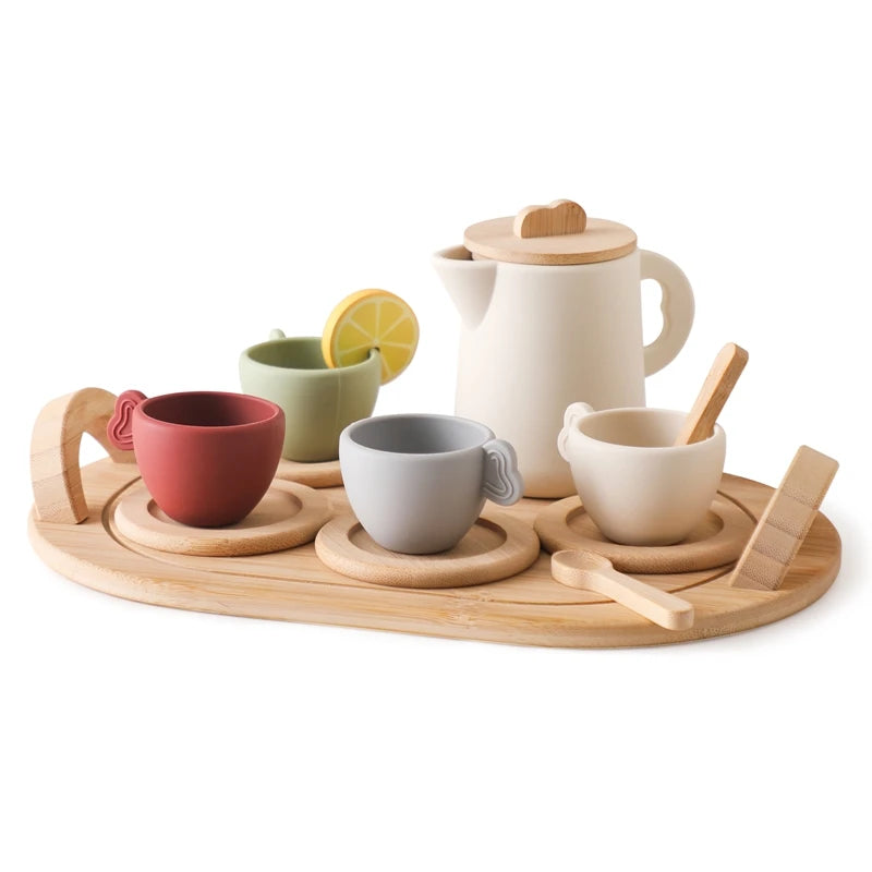 Wooden Toy Teapot and Teacups