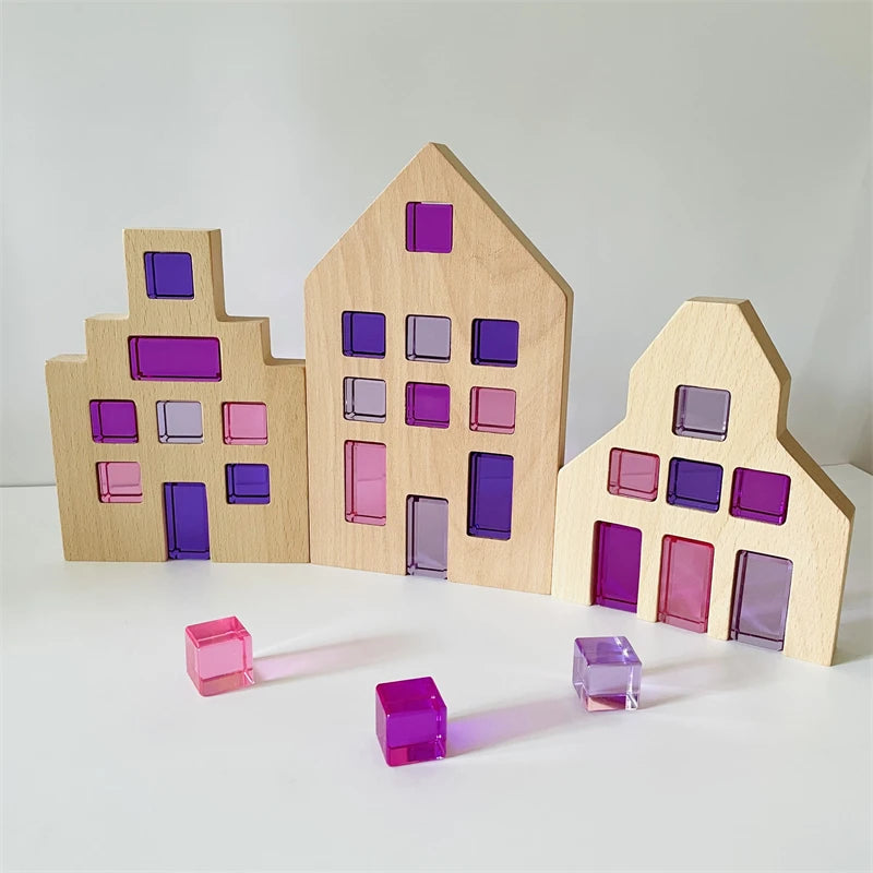 Rainbow Acrylic Lucent Cubes, Wooden Blocks & Gems