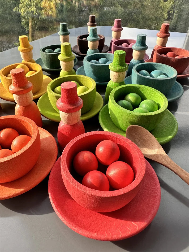 Wooden Rainbow Sorting Bowls