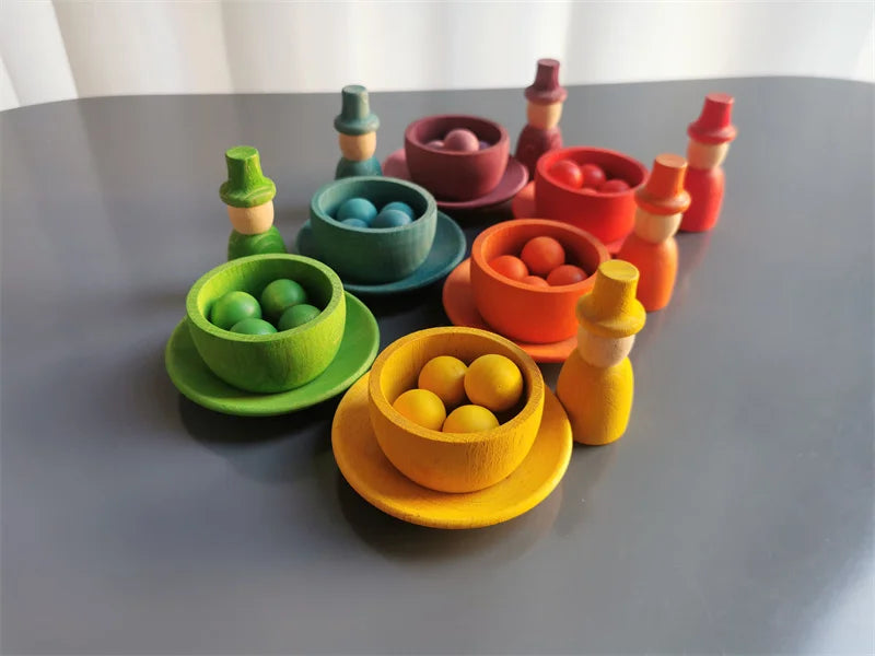 Wooden Rainbow Sorting Bowls