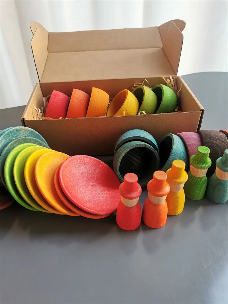 Wooden Rainbow Sorting Bowls