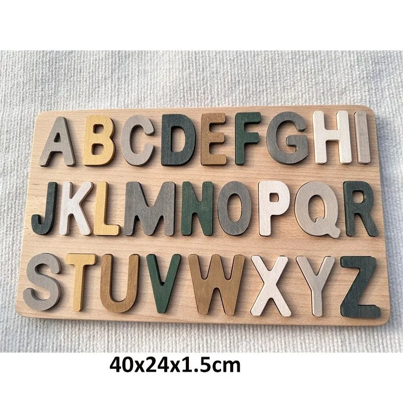 Montessori Wooden Rainbow Alphabet & Number Puzzle