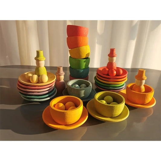 Wooden Rainbow Sorting Bowls