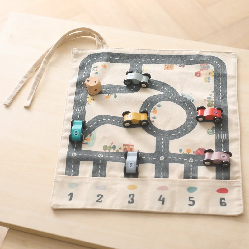 Travel Road Map Game with Wooden Cars & Dice