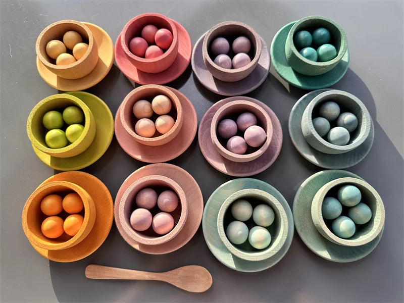 Wooden Rainbow Sorting Bowls