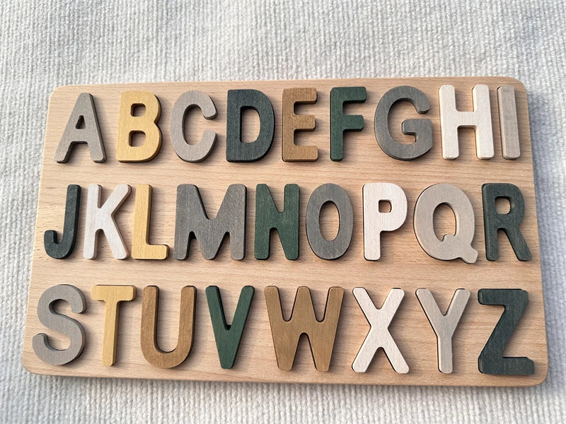 Montessori Wooden Rainbow Alphabet & Number Puzzle