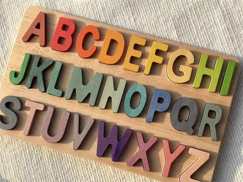 Montessori Wooden Rainbow Alphabet & Number Puzzle