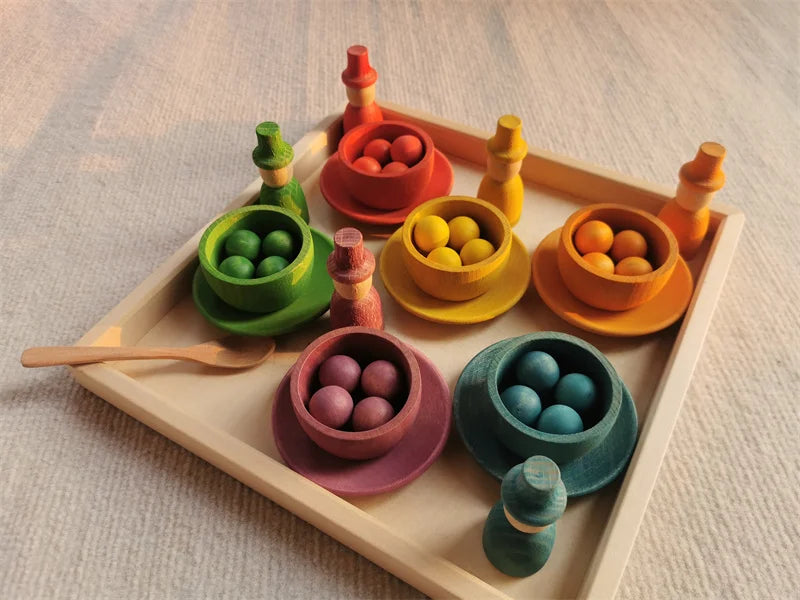 Wooden Rainbow Sorting Bowls