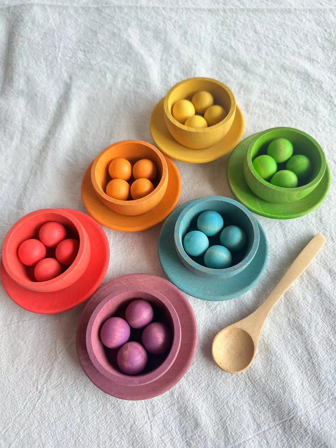 Wooden Rainbow Sorting Bowls