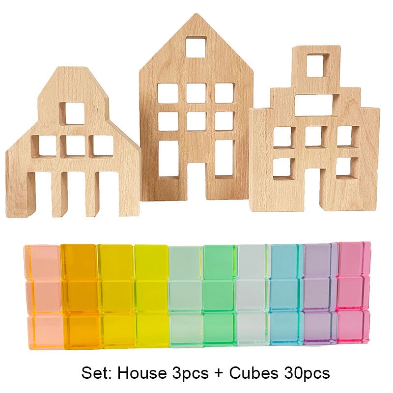 Rainbow Acrylic Lucent Cubes, Wooden Blocks & Gems