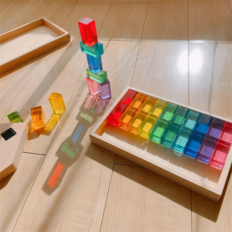 Rainbow Acrylic Lucent Cubes, Wooden Blocks & Gems