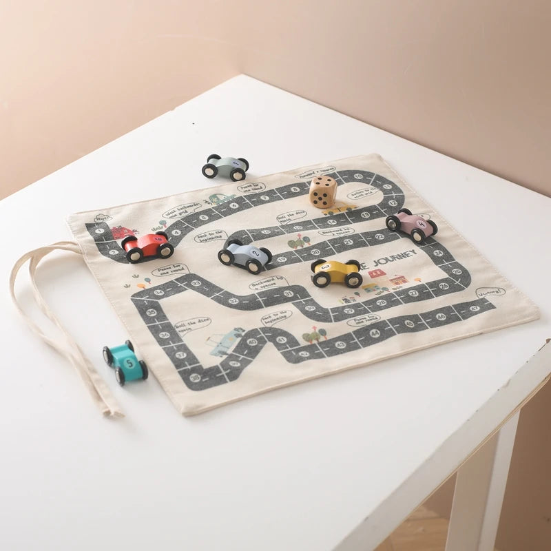 Travel Road Map Game with Wooden Cars & Dice