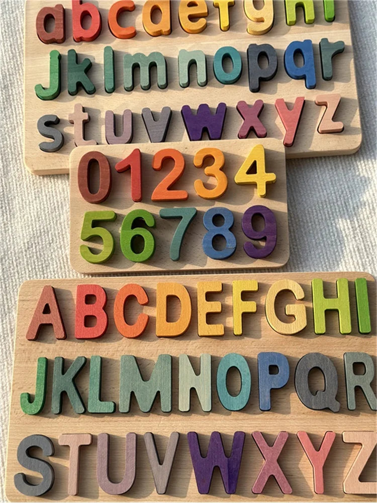 Montessori Wooden Rainbow Alphabet & Number Puzzle