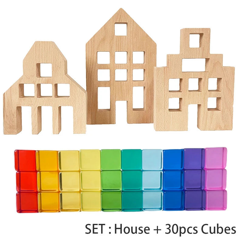 Rainbow Acrylic Lucent Cubes, Wooden Blocks & Gems