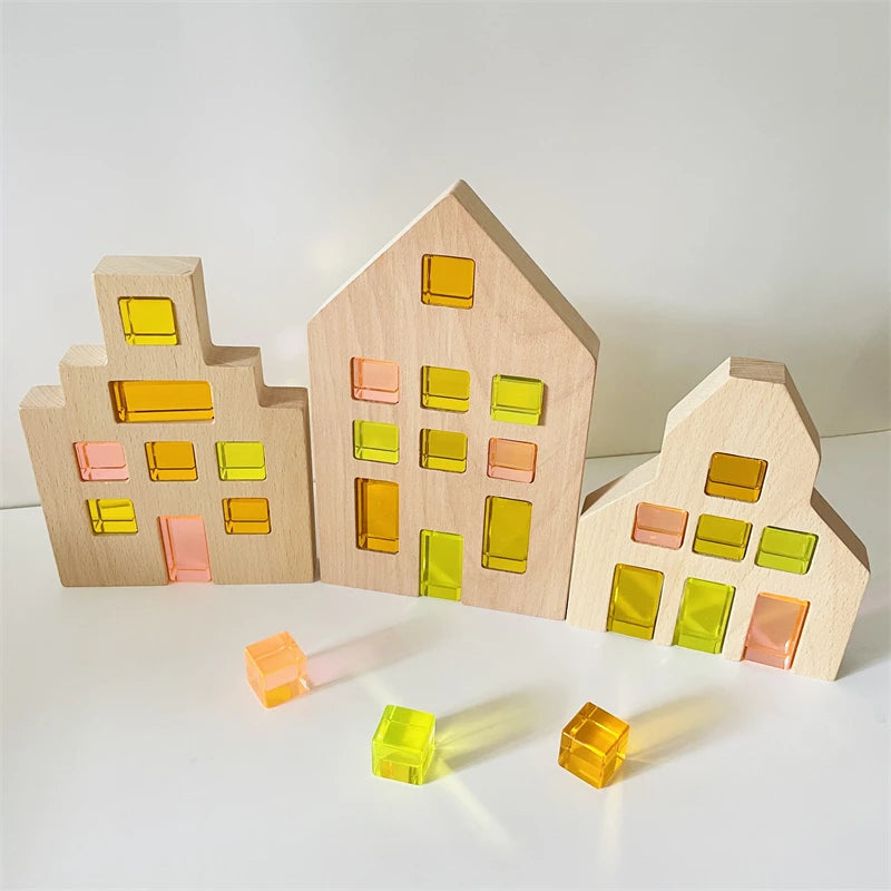 Rainbow Acrylic Lucent Cubes, Wooden Blocks & Gems