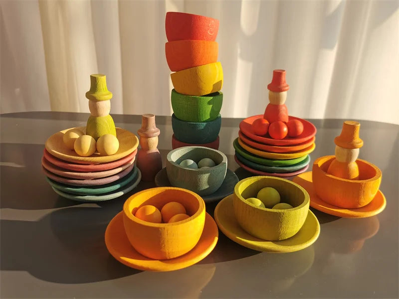 Wooden Rainbow Sorting Bowls