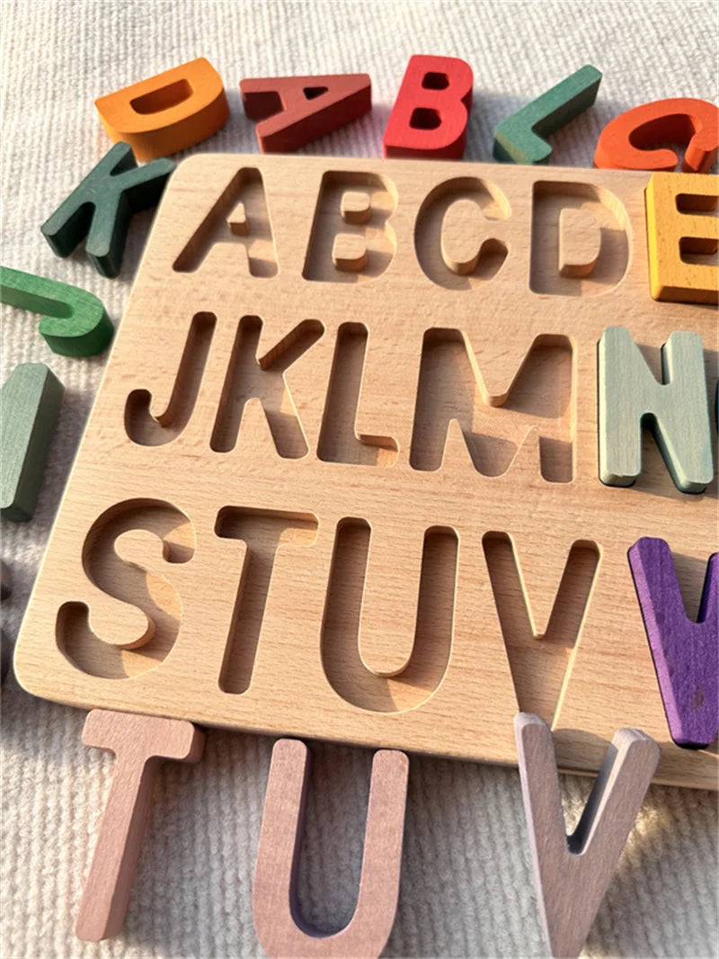 Montessori Wooden Rainbow Alphabet & Number Puzzle