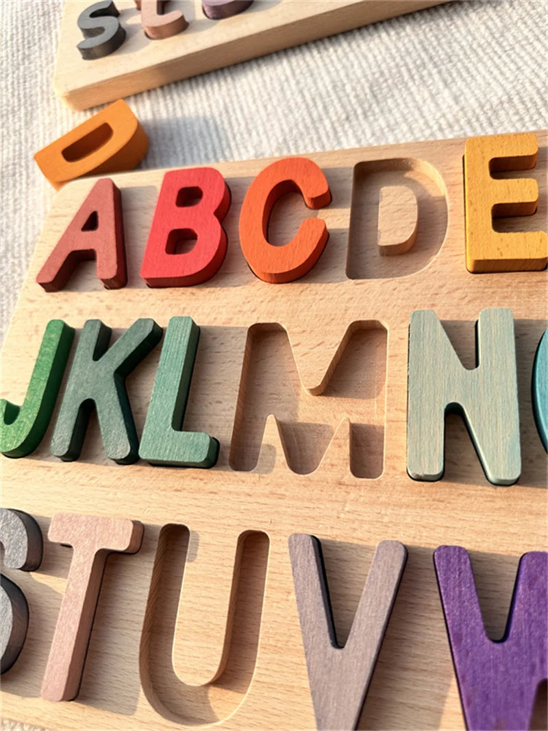 Montessori Wooden Rainbow Alphabet & Number Puzzle