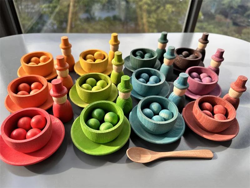 Wooden Rainbow Sorting Bowls