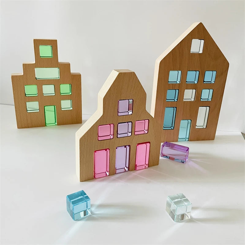 Rainbow Acrylic Lucent Cubes, Wooden Blocks & Gems