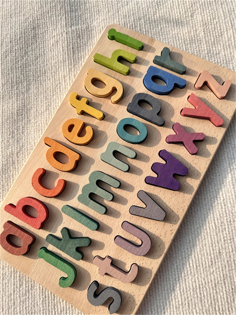 Montessori Wooden Rainbow Alphabet & Number Puzzle