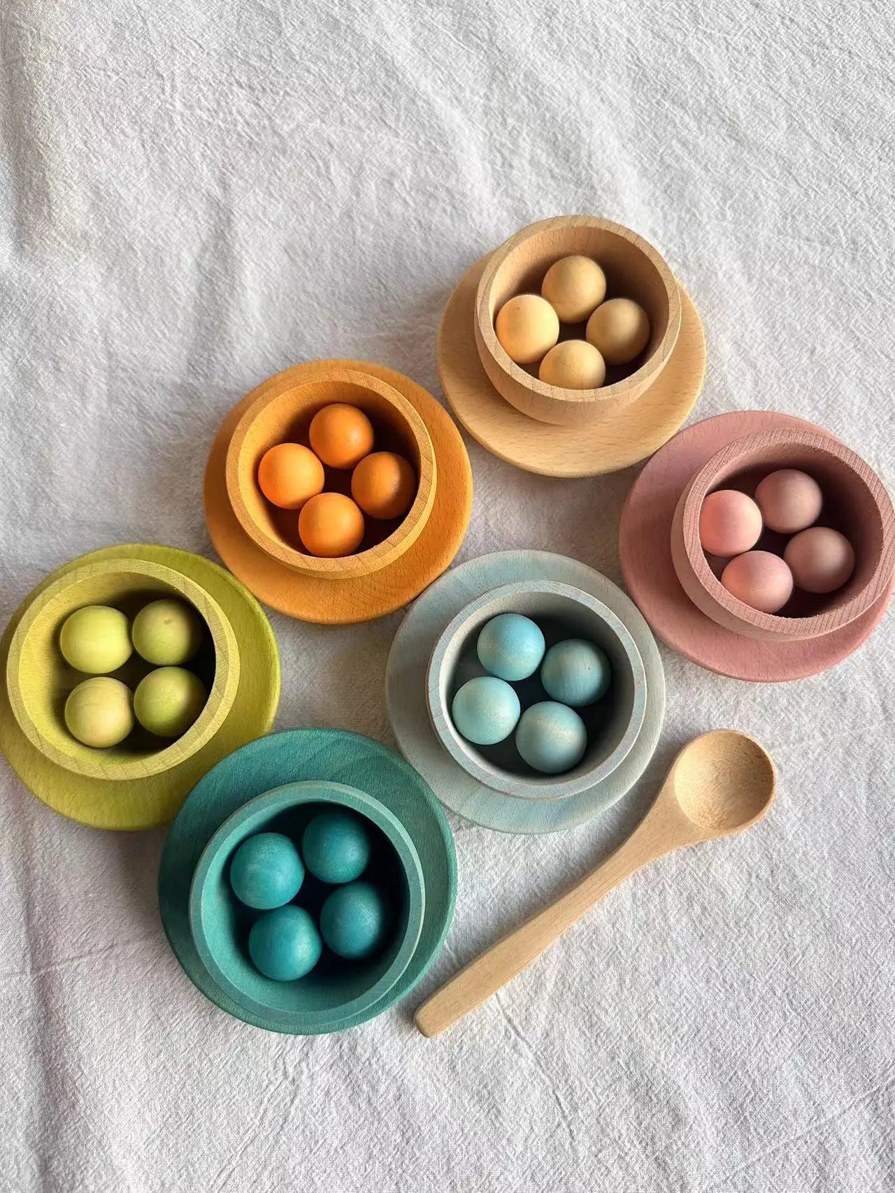 Wooden Rainbow Sorting Bowls