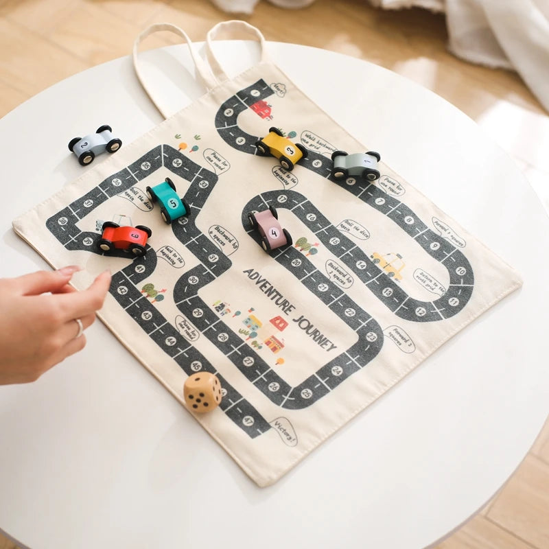 Travel Road Map Game with Wooden Cars & Dice