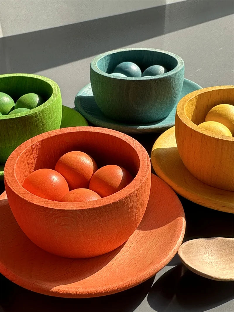 Wooden Rainbow Sorting Bowls