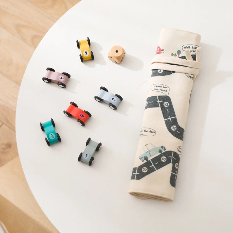 Travel Road Map Game with Wooden Cars & Dice