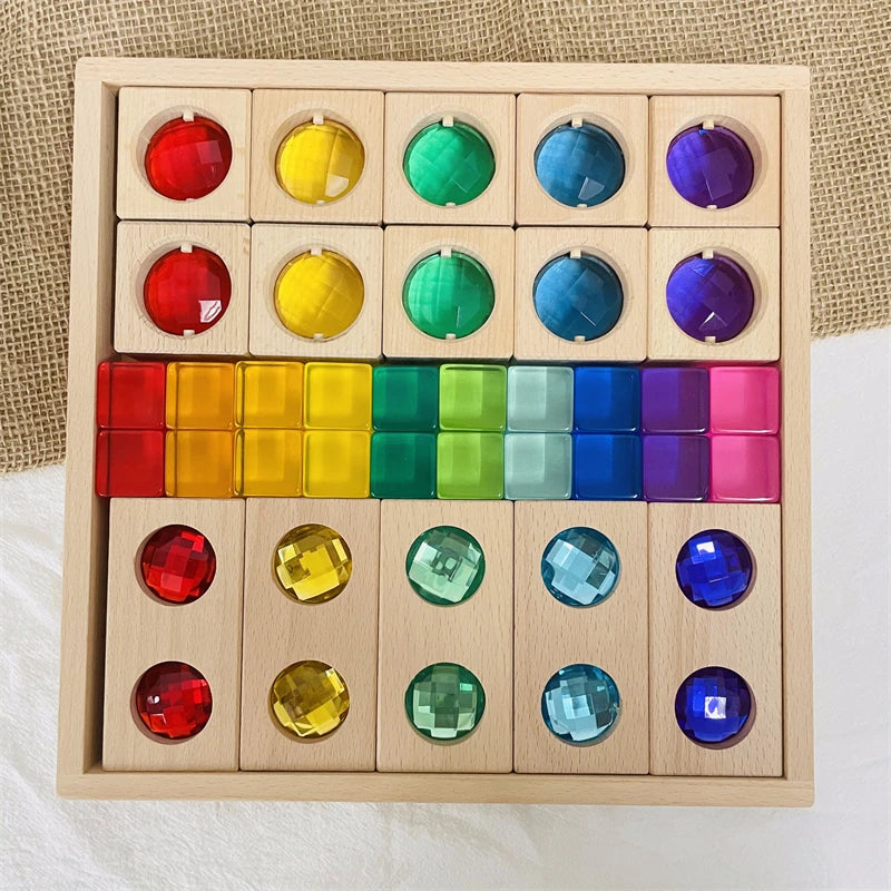 Rainbow Acrylic Lucent Cubes, Wooden Blocks & Gems