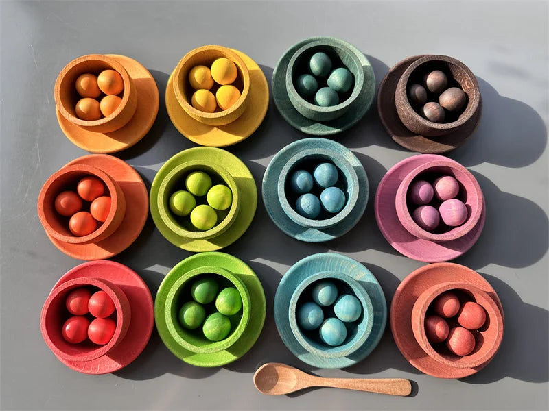 Wooden Rainbow Sorting Bowls