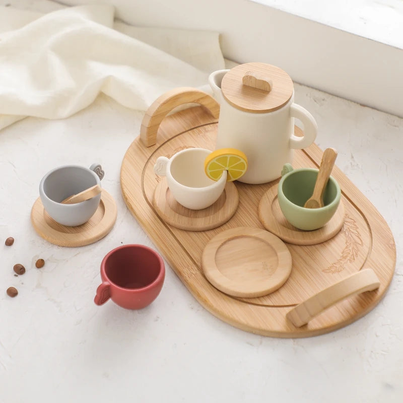 Wooden Toy Teapot and Teacups