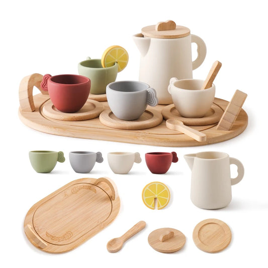 Wooden Toy Teapot and Teacups