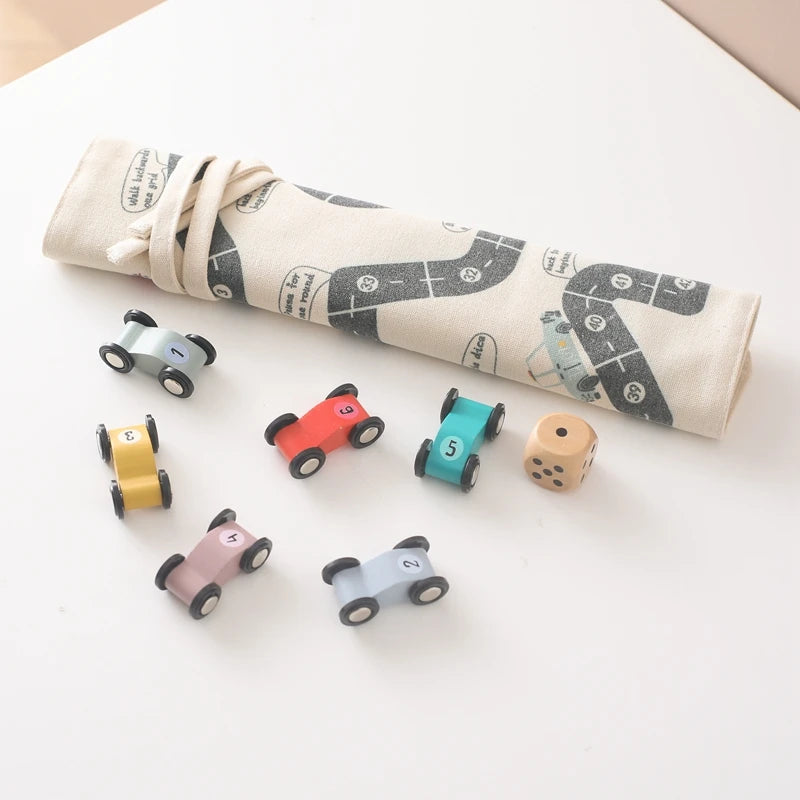 Travel Road Map Game with Wooden Cars & Dice