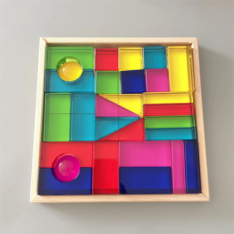 Rainbow Acrylic Lucent Cubes, Wooden Blocks & Gems