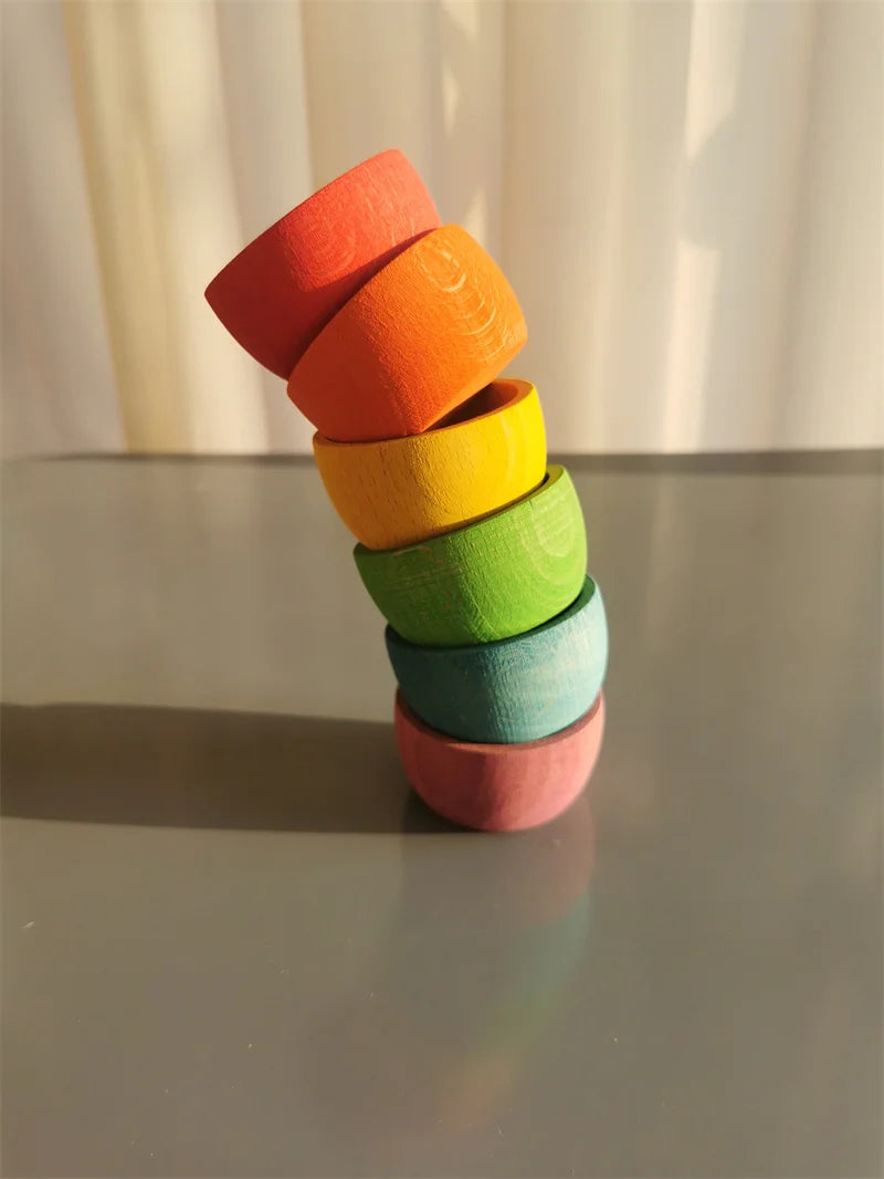 Wooden Rainbow Sorting Bowls